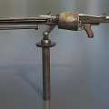 Vintage Machine Gun With Metal Structure Wooden Stock And Mount Stand Exhibition