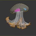 Vibrant Colorful Iridescent Jellyfish Sculpture With Transparent Tentacles And Orange Edges