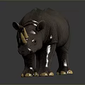Detailed Brown Rhino Figurine With Yellow Horns And Hooves On Dark Background
