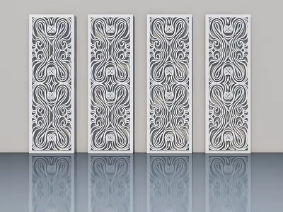 Elegant Four Vertical White Swing Doors With Intricate Detailed Patterns 3d model
