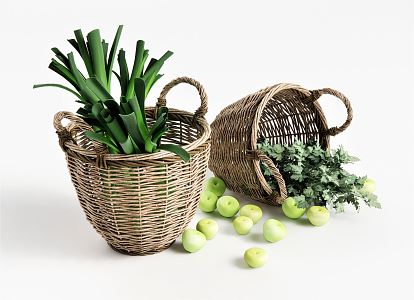 Modern Basket Food Beverage Scallion Apple Fruit Celery Bamboo Basket Bamboo Basket 3d model