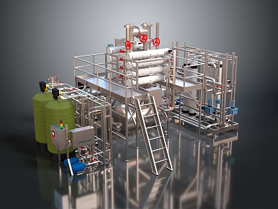 Industrial Equipment With Stainless Steel Framework Green Tank Ladder And Control Panel 3d model