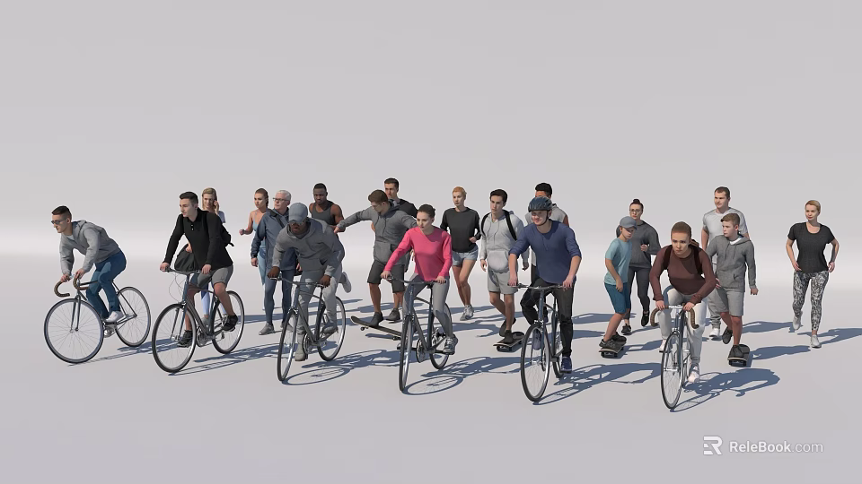 Group of People Riding Bicycles Together in a Casual Outdoor Activity 3d model 
