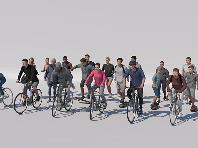 bikers skateboarders men women crowds 3d model