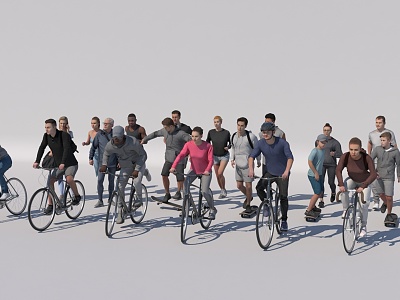bikers skateboarders men women crowds 3d model