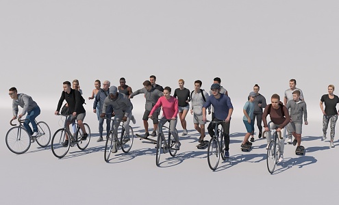 bikers skateboarders men women crowds 3d model