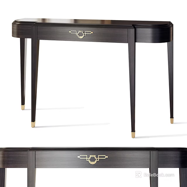 Modern Dressing Table Design With Black Wooden Body And Gold Metal Drawer Handles 3d model 