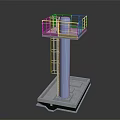 Blue Industrial Column Structure With Platform Railing Ladder And Concrete Base