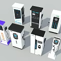 Public Electric Vehicle Charging Stations With Various Modern Designs And Interfaces 3d model