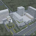 Aerial View Planning of Modern Building Complex With High Rise Structures Green Landscaping Surrounding Roads