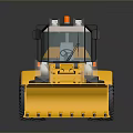 Yellow Utility Vehicle With Snow Plow Blade Large Tires Warning Lights And Reflective Surface