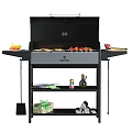 Outdoor BBQ Grill With Storage Shelves Grilled Kebabs Burgers Vegetables Spices And Tools