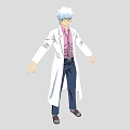 Man With White Hair Wearing White Coat Pink Shirt Tie Dark Pants And Brown Shoes
