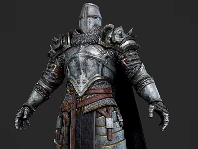 Medieval Game Movie Character In Detailed Metal Armor With Decorative Shoulder Plates And Cloak 3d model