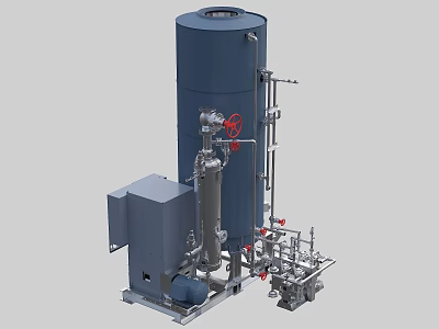 Integrated Blue Industrial Equipment With Large Storage Tank Piping System And Valves 3d model