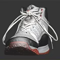 Fashionable High Top White Basketball Sneakers With Black Trim And Red Rubber Sole