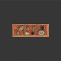 Antique Ceramic Collectibles Displayed In Wooden Cabinet With Glass Top And Red Padding