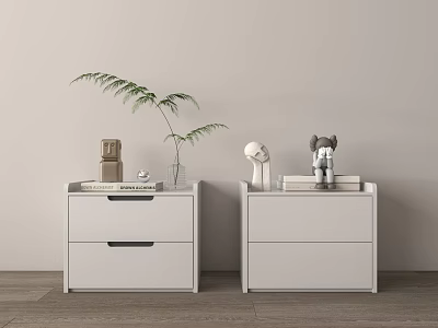 Modern Minimalist White Nightstands With Green Plant Stuffed Toy And Books 3d model