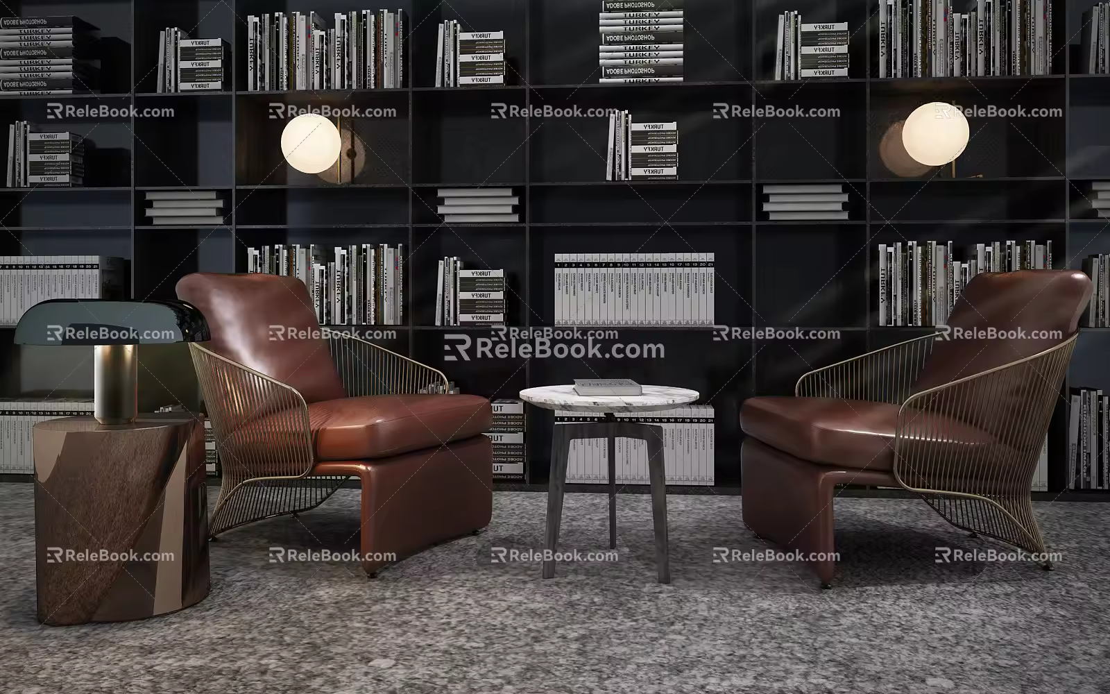 Modern Casual Sofa Combination Bookshelf Chair Coffee Table 3d model