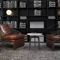 Modern Casual Sofa Combination Bookshelf Chair Coffee Table 3d model