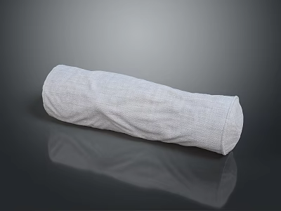 White Cylindrical Pillow With Fabric Texture On Dark Reflective Background 3d model