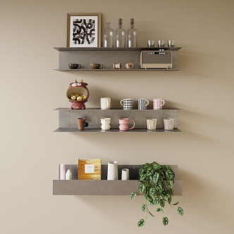 Modern Wall Storage Rack Minimalist Metal Wall Decoration Laminar Rack Plant Glass Bottle Mug Hanging Picture Ornaments Combination 3d model