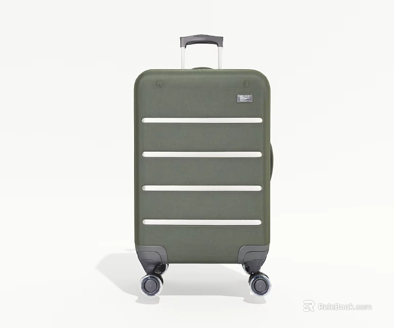 Green Hard Shell Suitcase With Telescopic Handle Spinner Wheels And Horizontal Stripes Design 3d model 