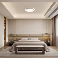 Modern Minimalist Bedroom Interior With Round Ceiling Light Rug And Armchair