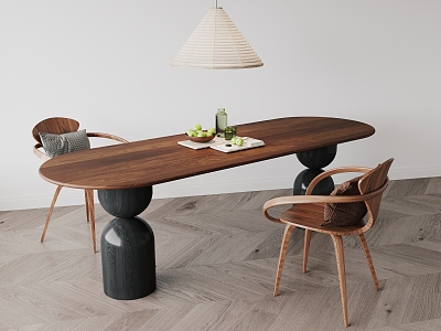 Quiet solid wood geometric dining table model