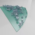 Ship Mechanical Components On Green Triangular Base With Silver Parts 3d model