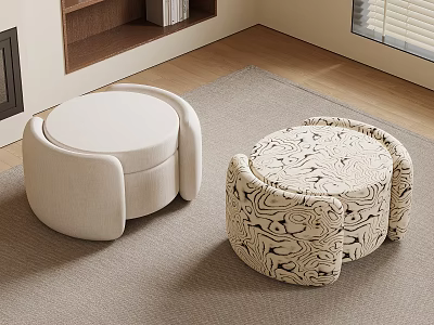 Round Modern Shoe Stools With Beige And Patterned Upholstery For Indoor Decor 3d model