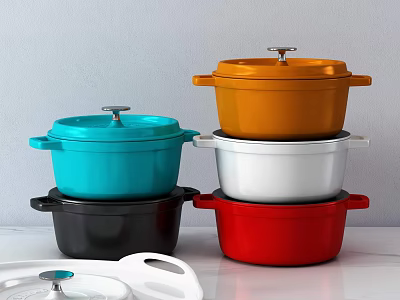 Colorful Stacked Cookware Set With Multiple Pots And Lids For Modern Kitchen 3d model