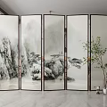 Chinese Ink Landscape Art Foldable Screen Room Divider For Modern Interior Decor 3d model