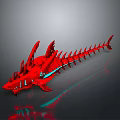 Red Elongated Biomechanical Creature With Spikes Blue Glowing Lines On Dark Background