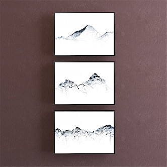 New Chinese Landscape Painting Black and White Landscape Decorative Painting 3d model