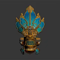 Ornate Fantasy Ship Model With Intricate Carvings Golden Body And Blue Wings