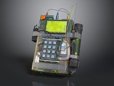 Homemade Tech Weapon With Green Screen Keypad And Exposed Wires 3d model