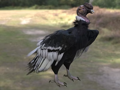 Majestic Red Headed Condor With Black And White Feathers Standing On Green Grassland 3d model