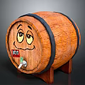 Wooden Beer Barrel With Smiley Face Beer Label Faucet And Black Hoops