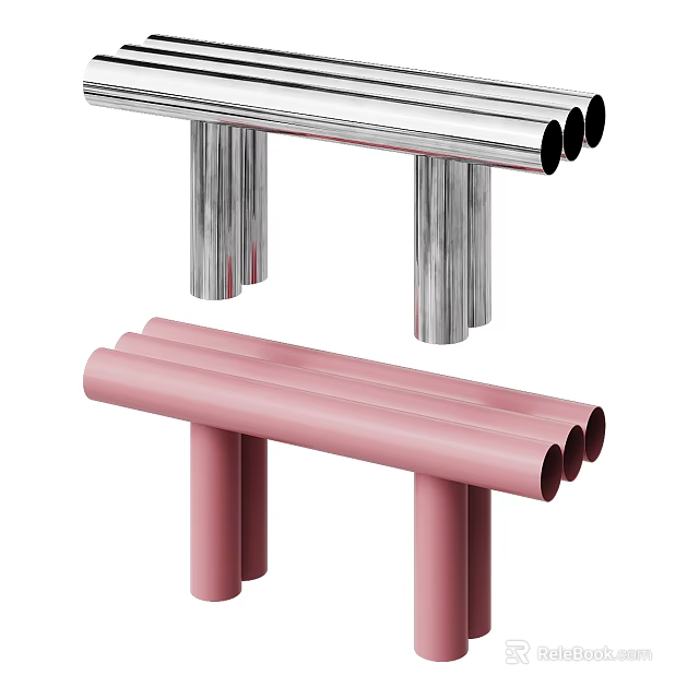 Sleek Modern Console Table with Two Tone Silver Pink Metallic Tubular Structure for Interior Decor 3d model