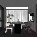 Modern Restaurant Interior Design With Dining Table Chairs Open Layout And Plants 3d model