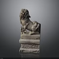 Traditional Stone Lion Guardian Statue With Carved Mane And Pedestal Base