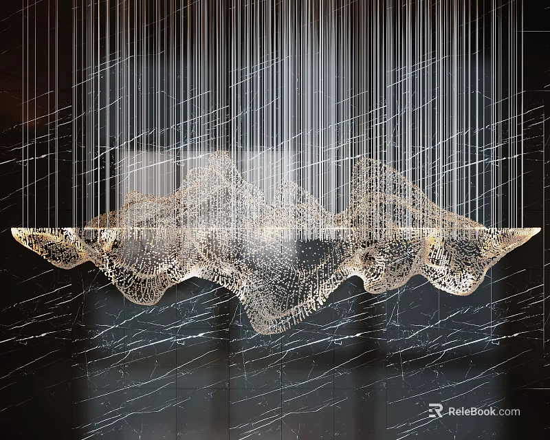 Modern Luxury Crystal Chandelier With Wave Like Design And Golden Frame 3d model 