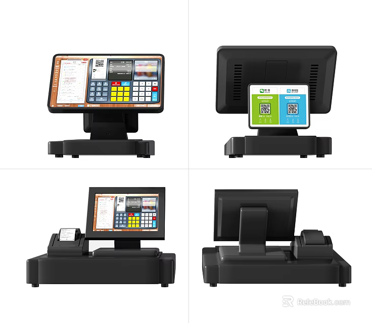 Business Equipment POS Terminals Featuring Display Screen QR Code Scanner and Receipt Printer 3d model 
