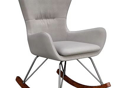 Modern Gray Rocking Chair With Upholstered Fabric Seat And Metal Frame Wooden Rockers 3d model
