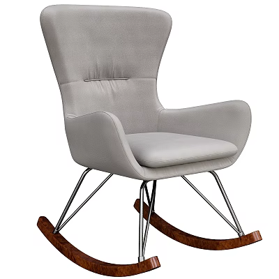Modern Gray Rocking Chair With Upholstered Fabric Seat And Metal Frame Wooden Rockers 3d model
