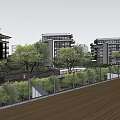 Modern Commercial Complex With High Rise Buildings Green Roofs And Open Courtyards