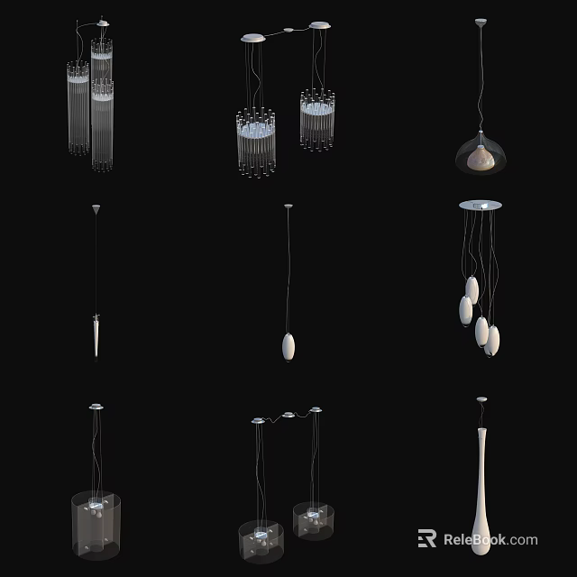 Modern Stylish Pendant Lights With Diverse Shapes And Decorative Elements For Home Decor 3d model 