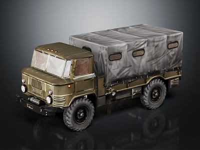Olive Green Military Truck Featuring Canvas Covered Cargo Bed And Large Off Road Tires 3d model