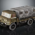 Olive Green Military Truck Featuring Canvas Covered Cargo Bed And Large Off Road Tires